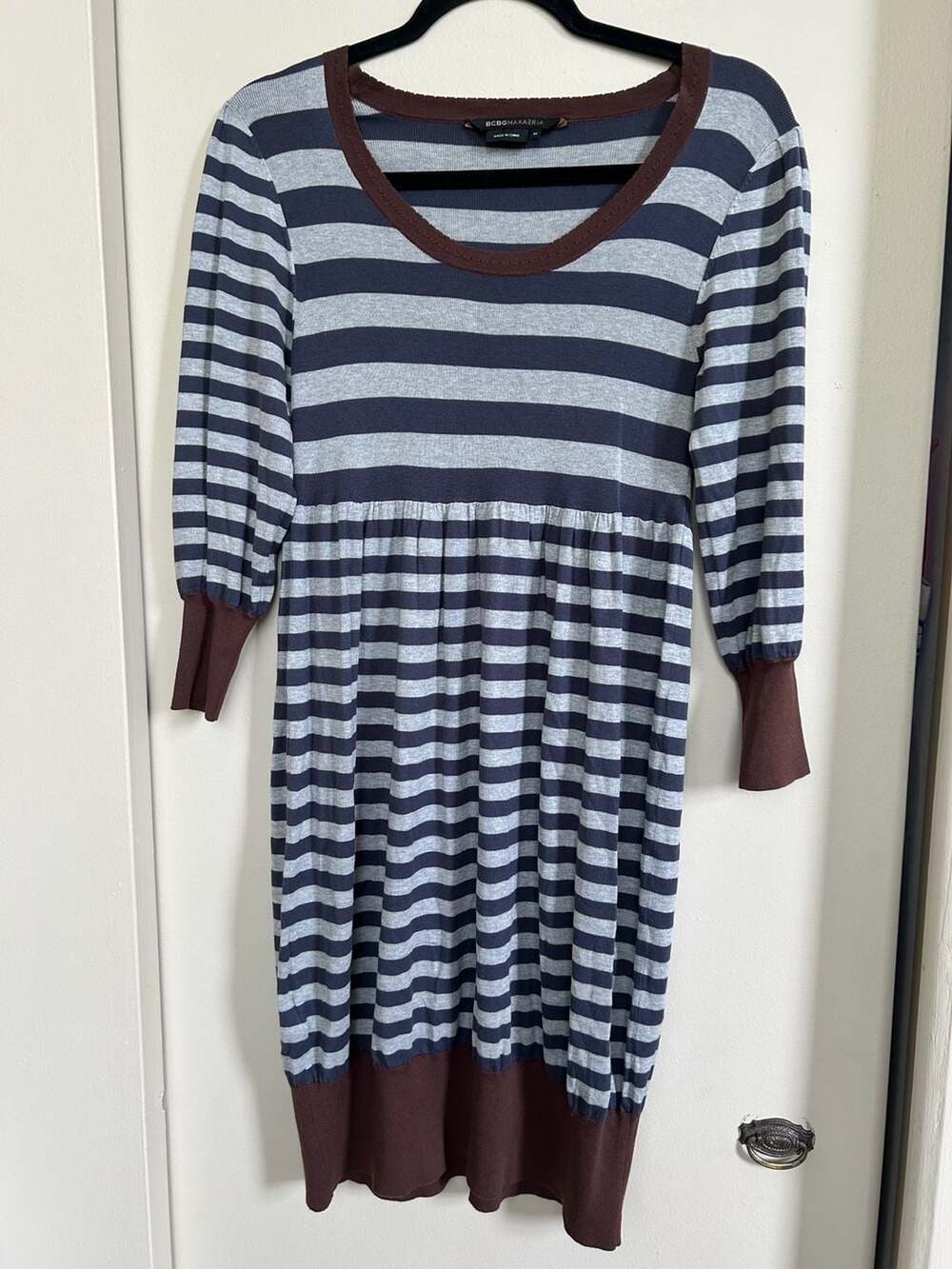 BCBGMaxAzria Silk Blend Striped Knit Mini Dress with Scoop Neck